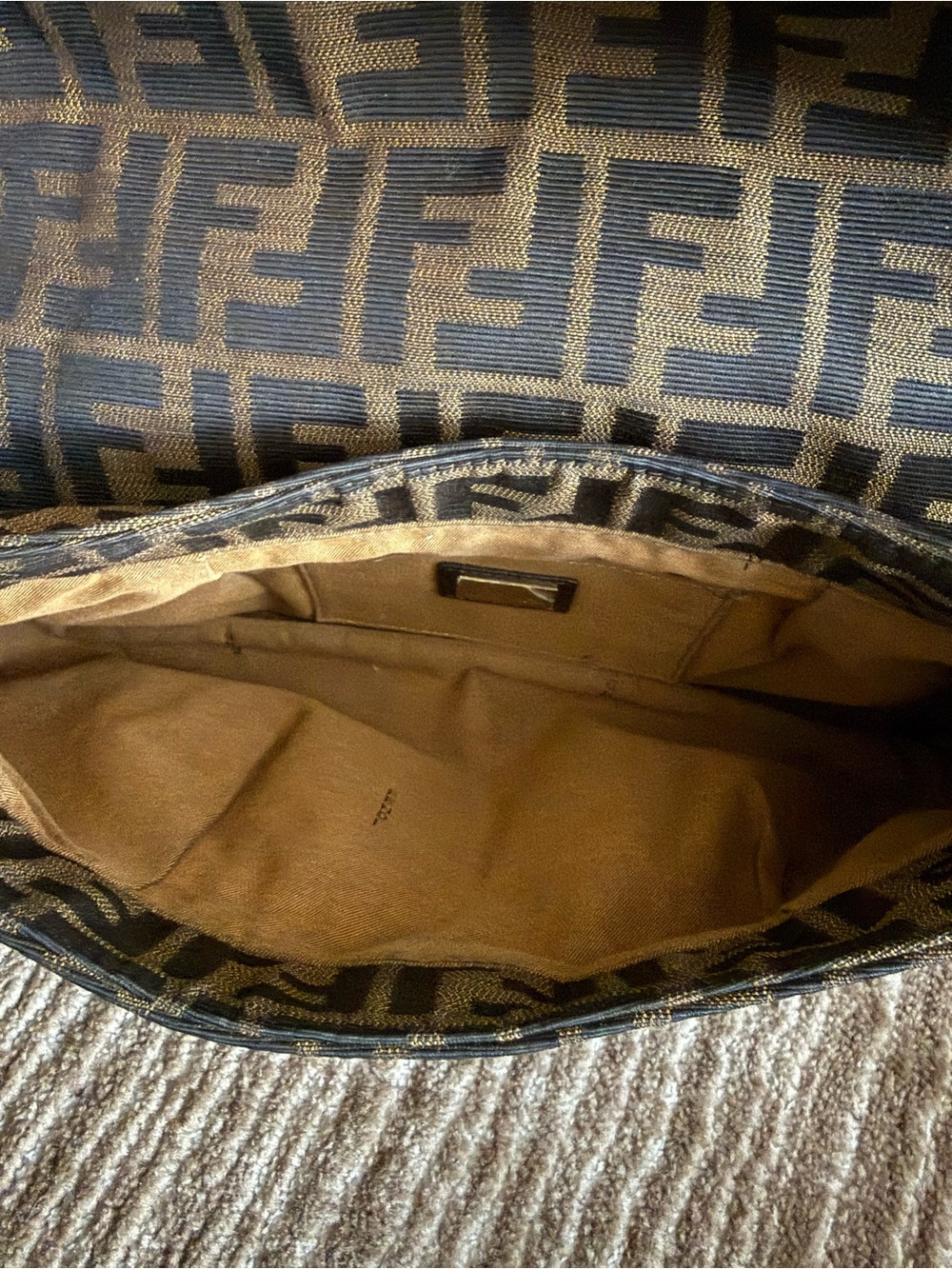 Fendi Brown FF Logo Canvas Shoulder Bag with Charm - Picture 9 of 11